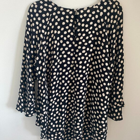 Zara Women’s Top Black Beige Polka Dot Peplum Hem Blouse Size XL - Picture 2 of 8